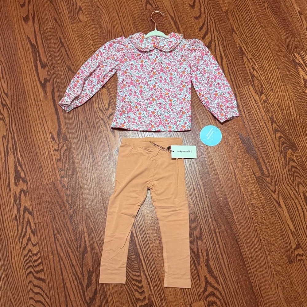 Little English Floral Peter Pan Collar Top NWT & Babysprouts Bamboo Leggings NWT